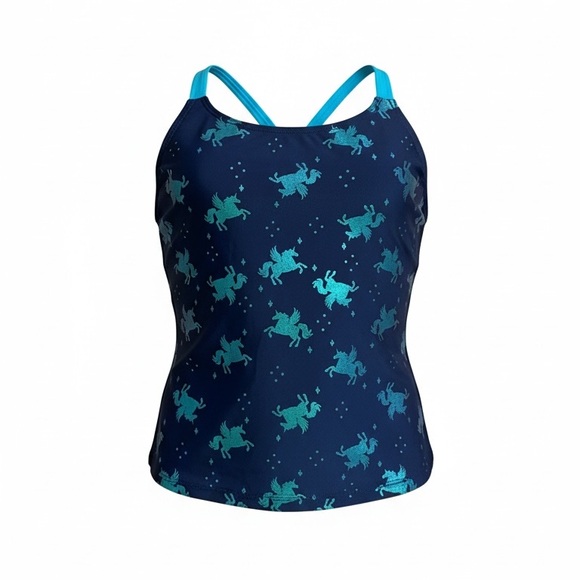 Other - Girls' Navy Unicorn Print Tankini Top - Blue
